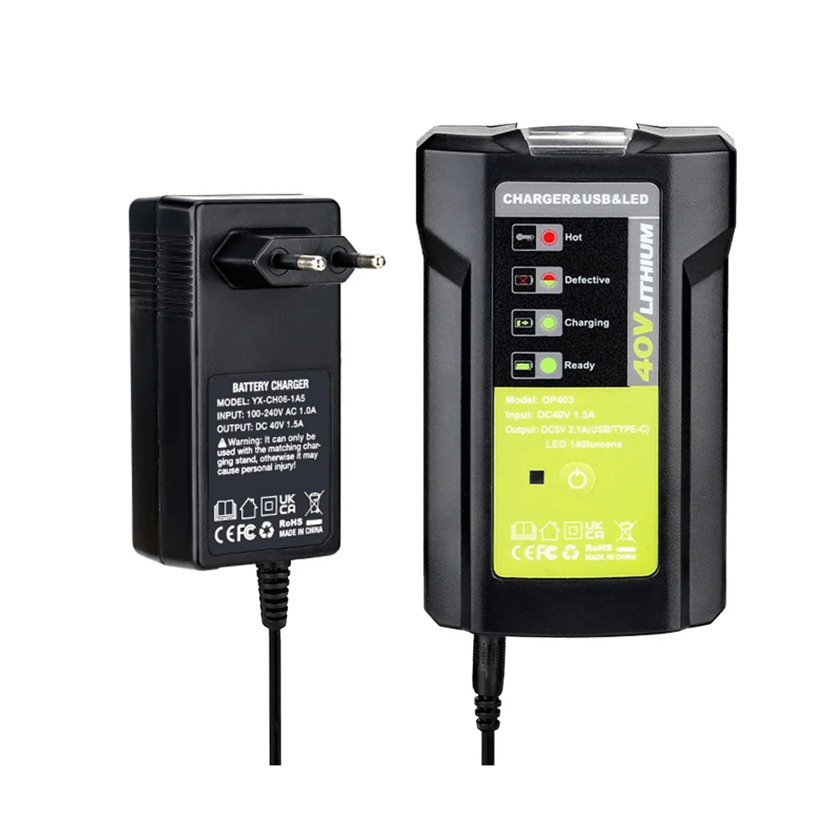 

Внешний аккумулятор 3 Вт с USB для аккумулятора 36-40 В, зарядное устройство LUB40V, защита от перезарядки с аварийными лампами постоянного тока, штепсельная вилка европейского стандарта