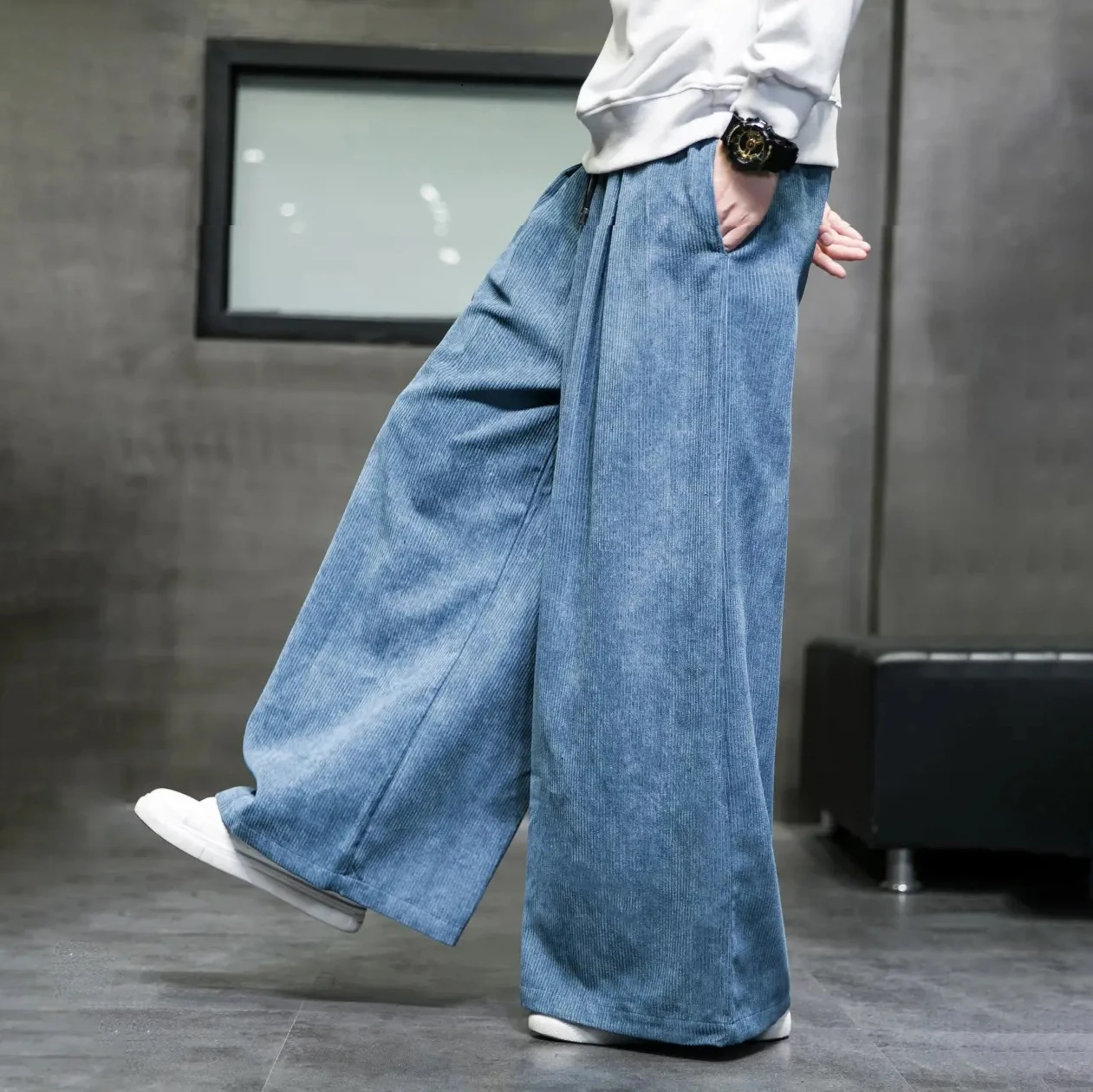 

Harajuku Pants Solid Trousers Japanese Wide Casual Corduroy Leg Clothing Vintage Oversized Men's Color Male Men Loose 2023