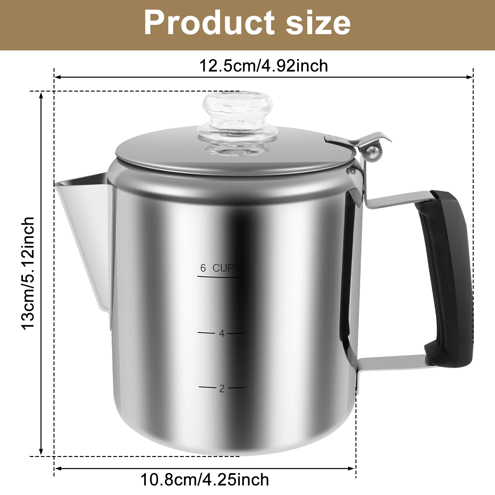 1Pc Percolator Coffee Pot Stainless Steel Coffee Pot 6/9 Cup Portable Espresso Pots with Handle French Press for Outdoor Camping