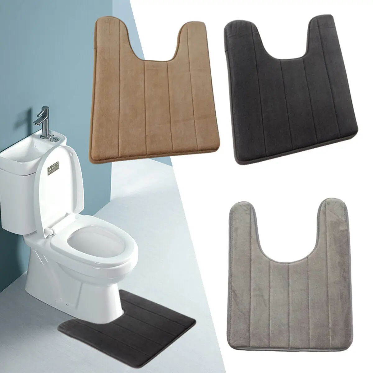 

U-Shaped Water Absorbing Mats Bathroom Toilet Mats Household Slow Rebound Kitchen Mats Toilet Floor Mats Toilet Accessories