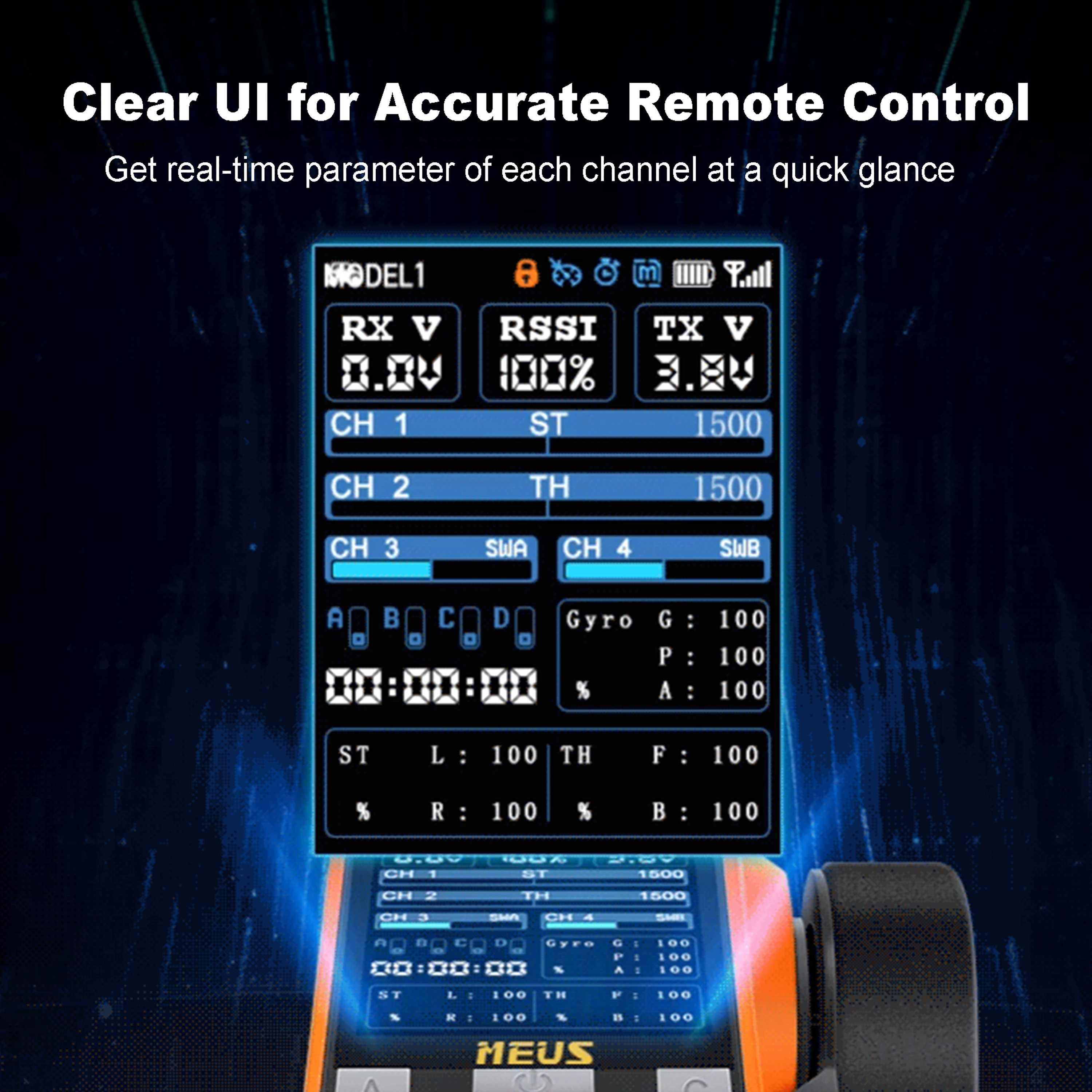 MEUS RACING ME-8A Transmetteur RC 8 Canaux 2.4GHz + Récepteur