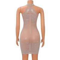 Sexy Mesh Rhinestone Short Prom Evening Mini Dress See Through Outfits Luxury For Women Night Club Party Diamond Bodycon Dresses - Image 5