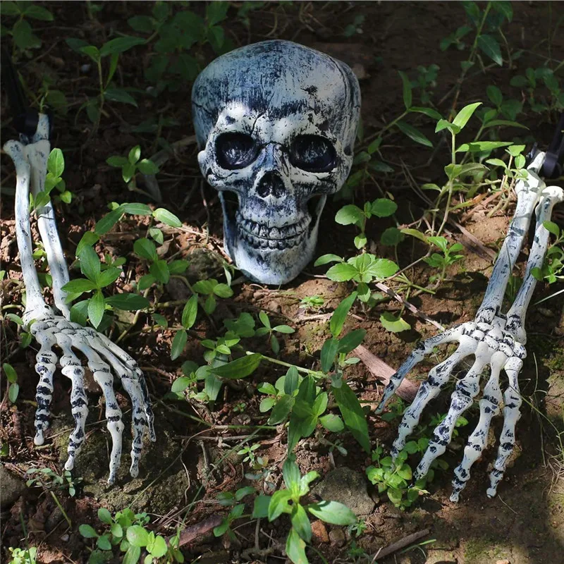 

Halloween Realistic Skull Skeleton Head Human Hand Arms for Halloween Party Home Garden Lawn Decor Haunted House Horror Props