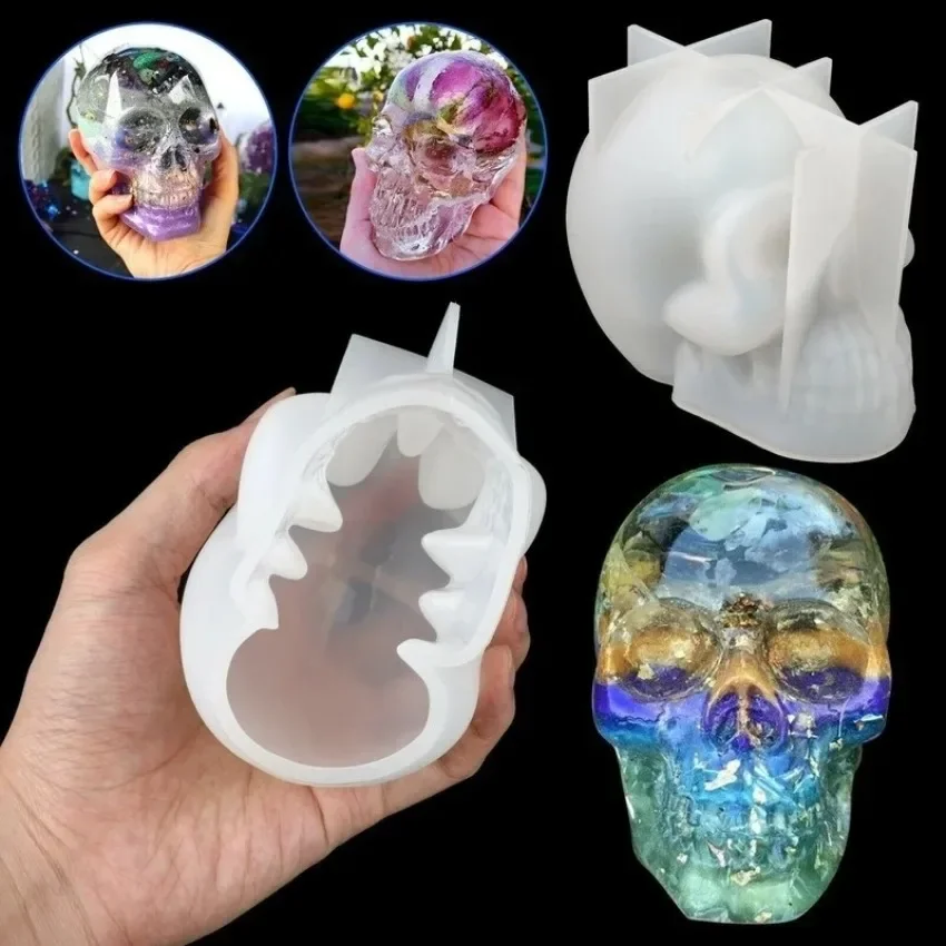New 1 Pcs DIY Silicone Resin Casting Mold 3D Skull Head Halloween Epoxy Craft Mould Tool Silicone Molds For Resin Home Supplies