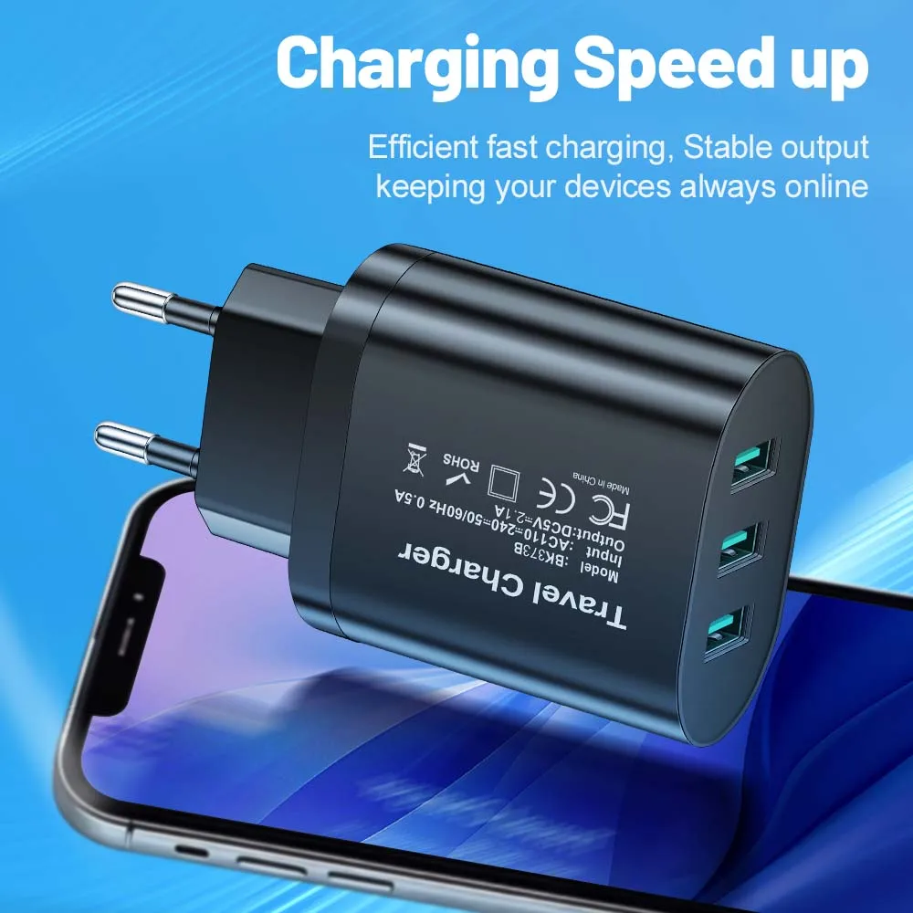 3 Ports USB Phone Charger 2.1A Fast Charging For Samsung Xiaomi Huawei iPhone Mobile Phone Adapter EU/US/UK Plug