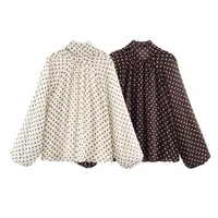 Women Polka Dot Print Blouse Casual High Collar Long Sleeve Lady Top Simple Women's Blouse Female Shirts & Blouses