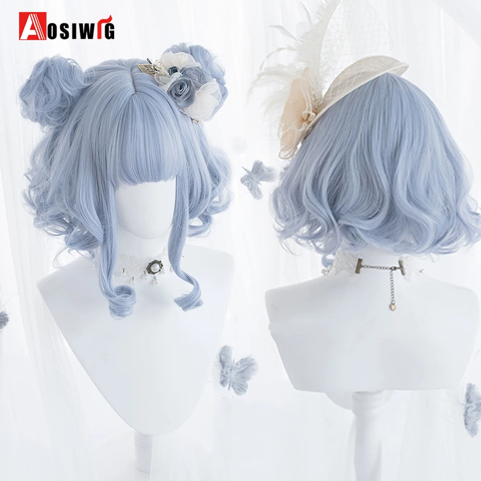 thumbnail image 2 of Light Blue Wavy Long Curly Women Lady Cosplay Party Anime Hair Wig Wigs +Wig Cap 2 of 13