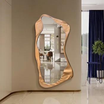 Wavy Vintage Gold Mirror Luxury Nordic Big Modern Wall Hanging Aesthetic Mirror Living Room Decoration Espelhos Home Products