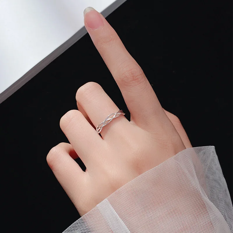 Real 925 Sterling Silver Geometric Line Winding Prime Circle Adjustable Rings for Women Fine Jewelry Minimalist Accessories silver ring silver rings