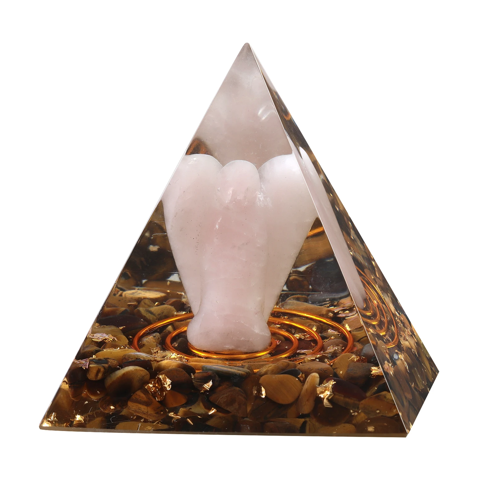 Healing Crystal Tumbled Stones Orgonite Pyramid With Rose Quartz Guardian Angel For Balancing Chakra Reiki Generator Home Decor