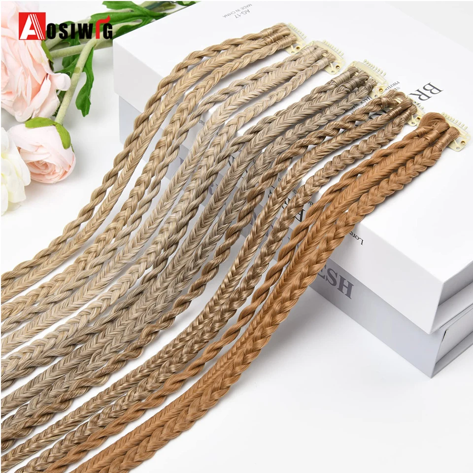 Braid Clip in Hair Extensions 2Pcs Braids Long Synthetic Ponytail Hairpieces For Women Girls Daily Christmas Cosplay