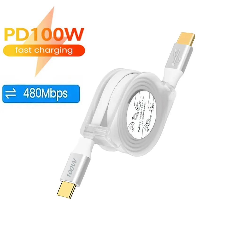 100W USB-C Retractable Fast Charging Data Cable