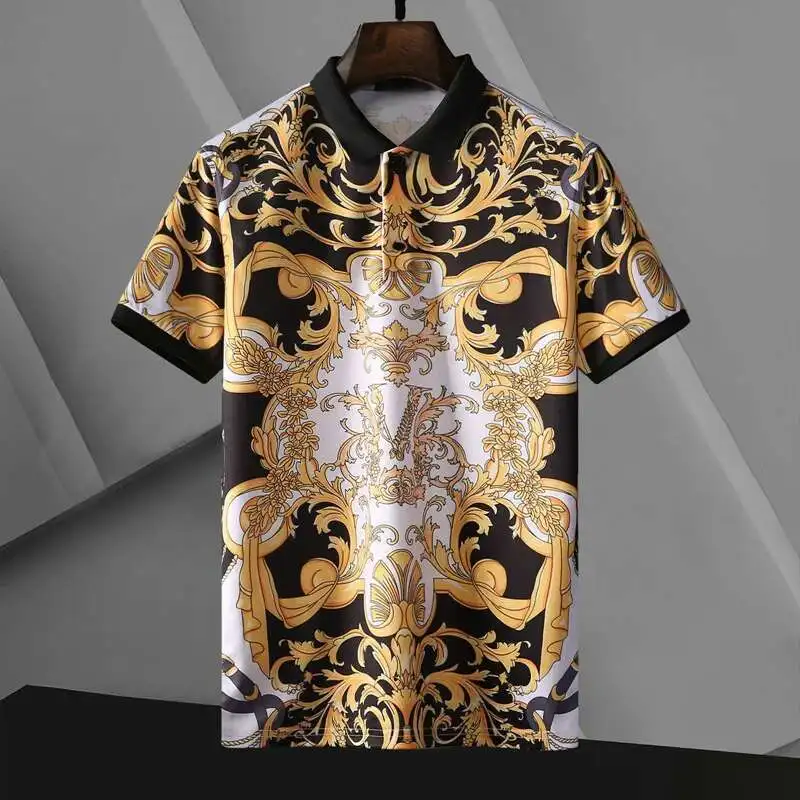 Gold Versace Blouse Mannen Zomer Outfit Nette Werkkleding Heren
