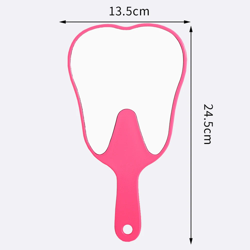 1 Pc Teeth Shape Handheld Mirror Cute Pink/Black Portable 13.5x24.5cm Plastic High-definition Dental Mirrors With Handle Gift