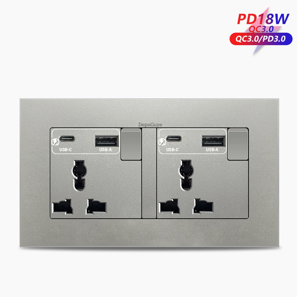 Dual 3Pin-2AC-18W-Gr