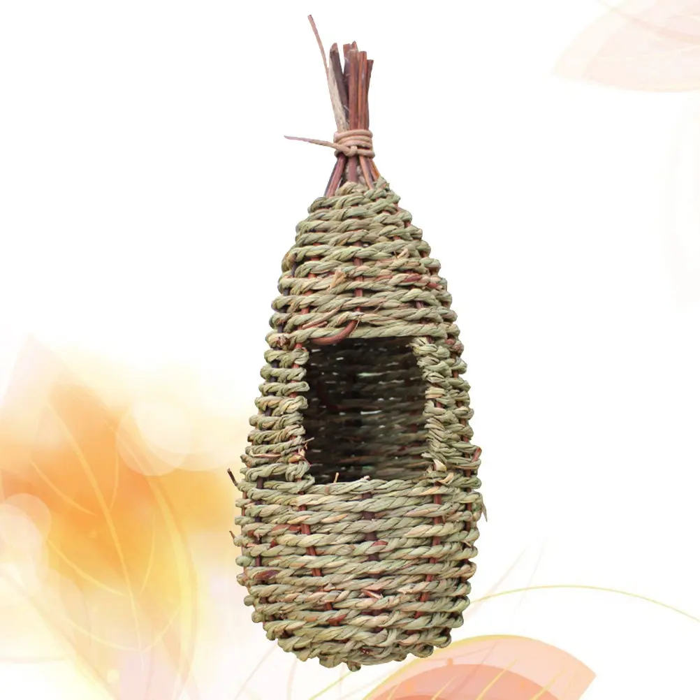 친환경 잔디로 짠 새집, 소박하고 아름다운 정원 창문 장 새집, 새 유인 및 번식을 위한 둥지
