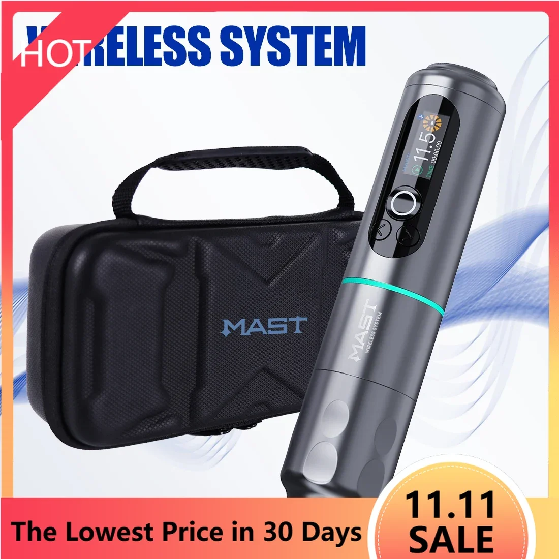 Mast Archer 2 Brushless Motor Wireless Tattoo Machine 2000mAh Battery HD Color Screen with Wireless Pedal Storage Bag Tattoo Pen