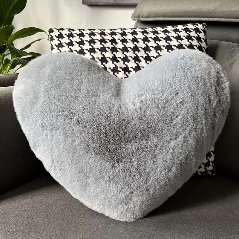 12/17" Faux Rabbit Fur Heart Pillow Decorative Pillows Plush Love Heart Shaped Fluffy Throw Pillow Cushion Valentine's Day Gifts 4