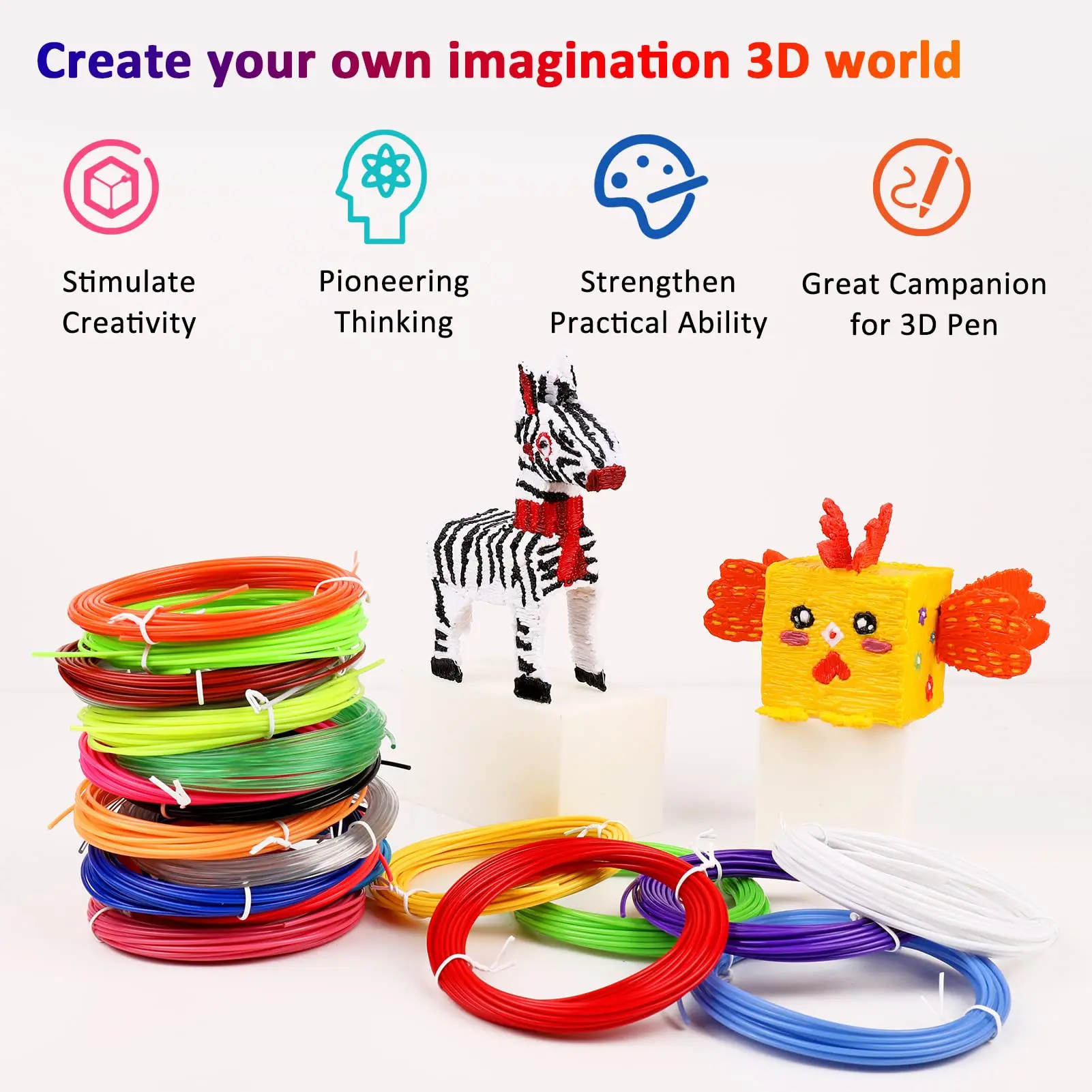 3D Pen Filament 40 Colored PLA Filament for 25M 30M 36M 45M 50M 96M 100M 150M 200M Smoke-free Safe Plastic Refill for 3D Children's Printing Pen
