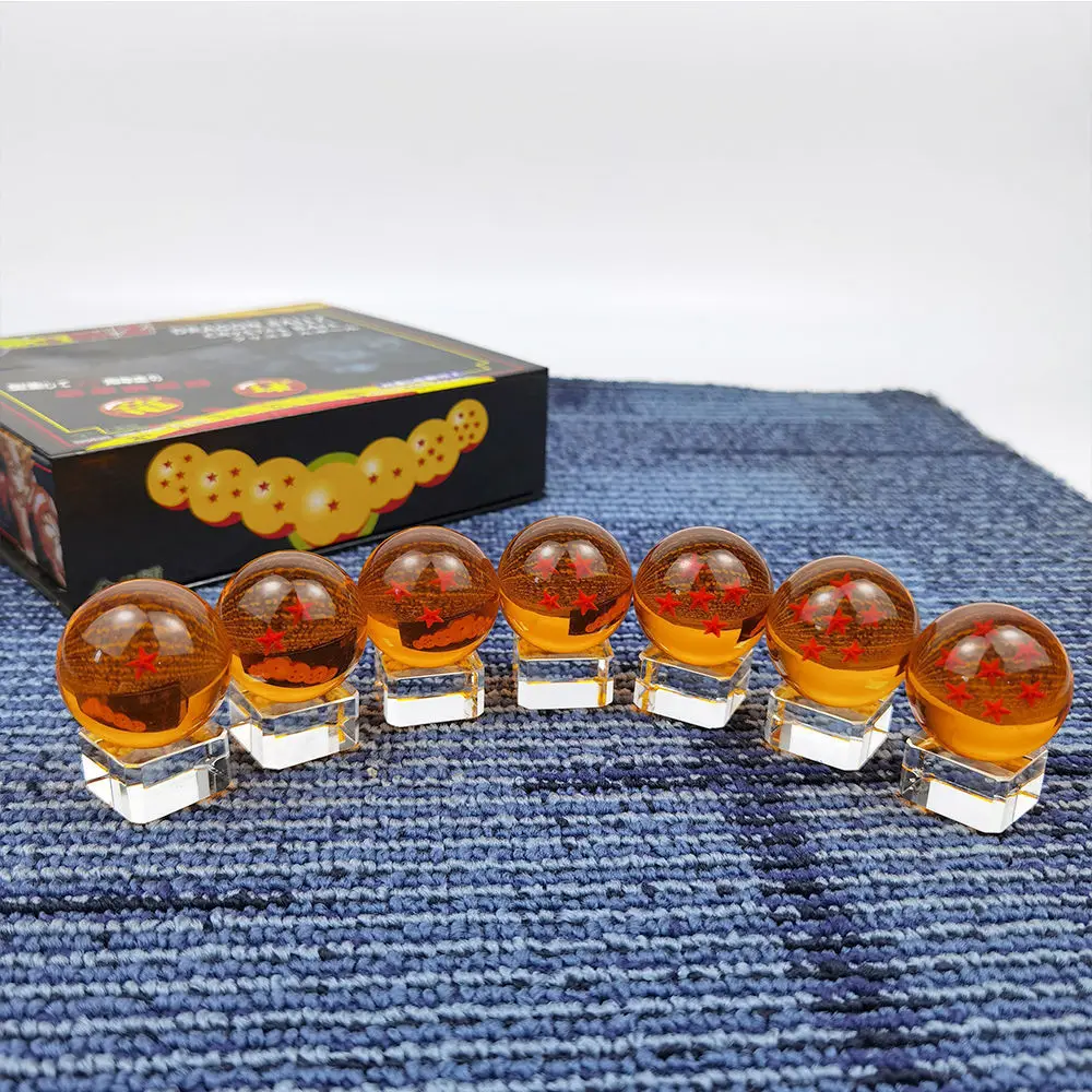 

7Pcs/Set 3.5cm 4.5cm Dragon Ball Anime Crystal Dragonball With base Resin PVC Action Figure Collection Model Toys Kids Gift