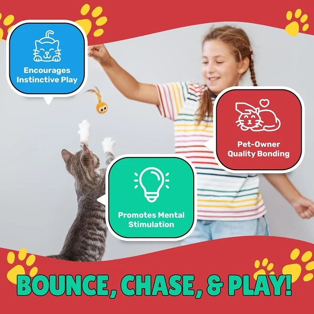 3/5 Pack Cat Toy Balls with Feather Tails - Stimulate Instinctive Play, Enhance Pet - Owner Bond 2