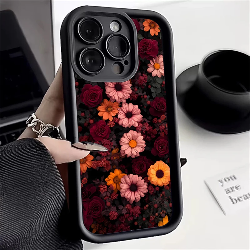 Elegant Raindrop Rose Pattern Soft Phone Case