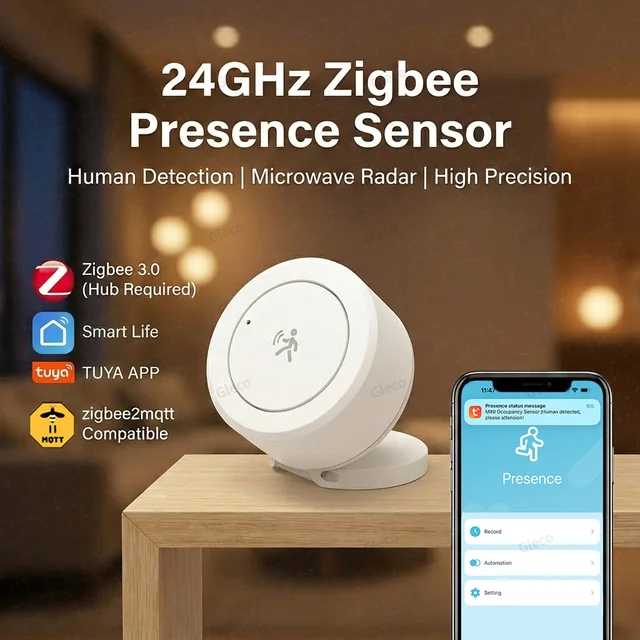 เซ็นเซอร์ตรวจจับการเคลื่อนไหว Zigbee 24G Mmwave Radar ตรวจจับมนุษย์ การตรวจจับการเคลื่อนไหว/การตรวจจับแบบคงที่ สำหรับ Tuya Z2M ระบบเตือนภัยอัตโนมัติเพื่อความปลอดภัยในบ้านอัจฉริยะ 1
