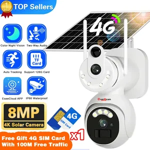 4G SIM Solar Security Cameras Wireless Outdoor 8MP 4K HD Video Surveillance Color Night Vision Human Auto Tracking Gift SIM Card