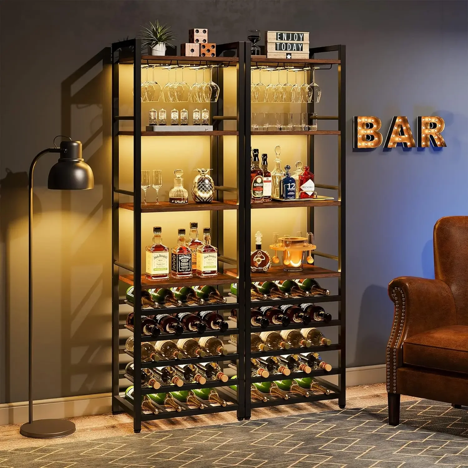 Tribe signs 20 Flaschen Wein bäcker Rack, 9 Tier freistehendes Wein regal mit Glas halter und Lager regale