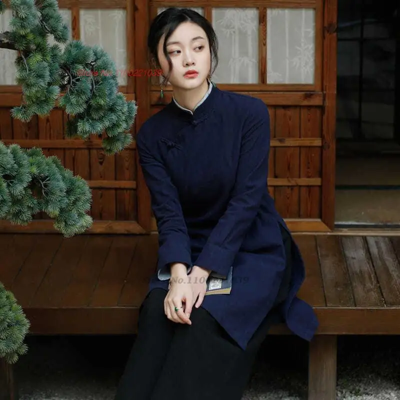 Traditional Chinese Improved Qipao Vintage Cotton Linen Hanfu Tops Meditation Blouse Traditional Chinese Ethnic Zen Suit