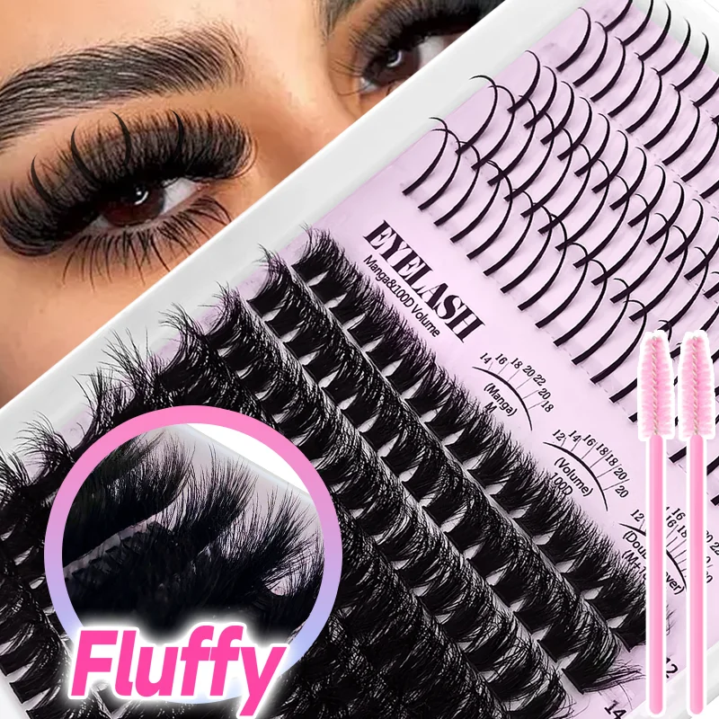 235 Pcs DIY False Eyelash Extension Kit D Curl Eyelash Clusters 100D Personal Fluffy and Dense Eyelash Clusters 12mm-20 mm Gift