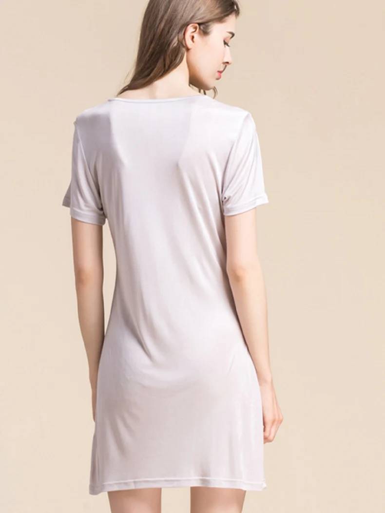 Women Full Slips Knitted natural silk short sleeve slip Solid Anti emptied dress Comfortable women full slip dress