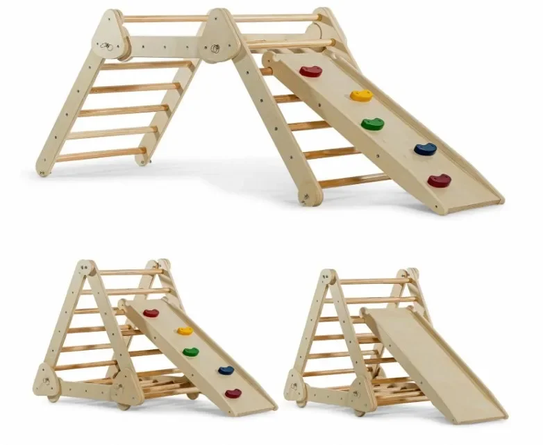 4 in 1 Montessori Climbing Set-Wooden Climbing Gym Foldable Indoor Playground for Kids Ages 18 Months to 4 Years