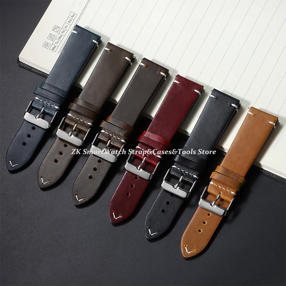 Vintage-Style Genuine Leather Quick Release Watch Band Strap