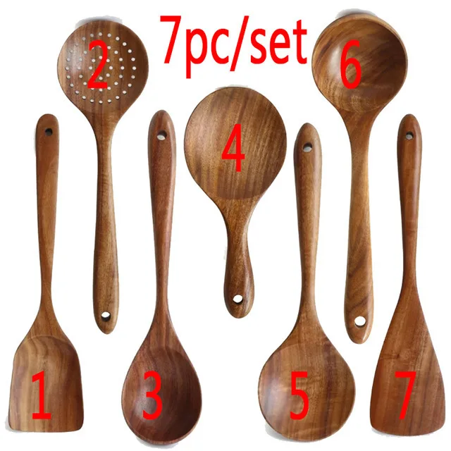 Elegant Wooden Kitchen Utensil Set - Premium Cooking and Serving Tools