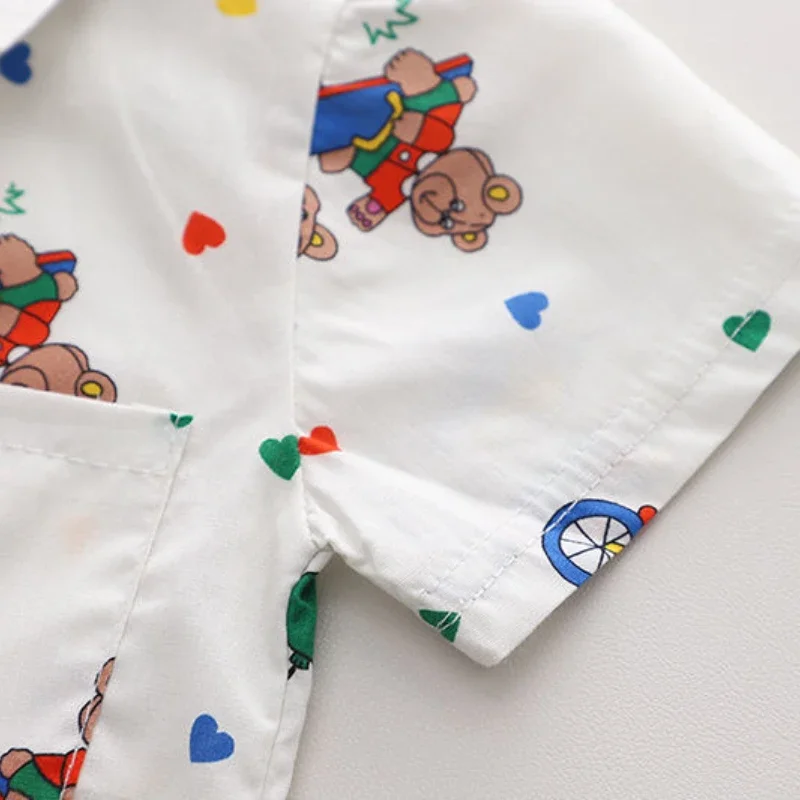 HoneyCherry Summer Boy's Cartoon Short-sleeved Shirt New Casual Shirt Boys Clothes