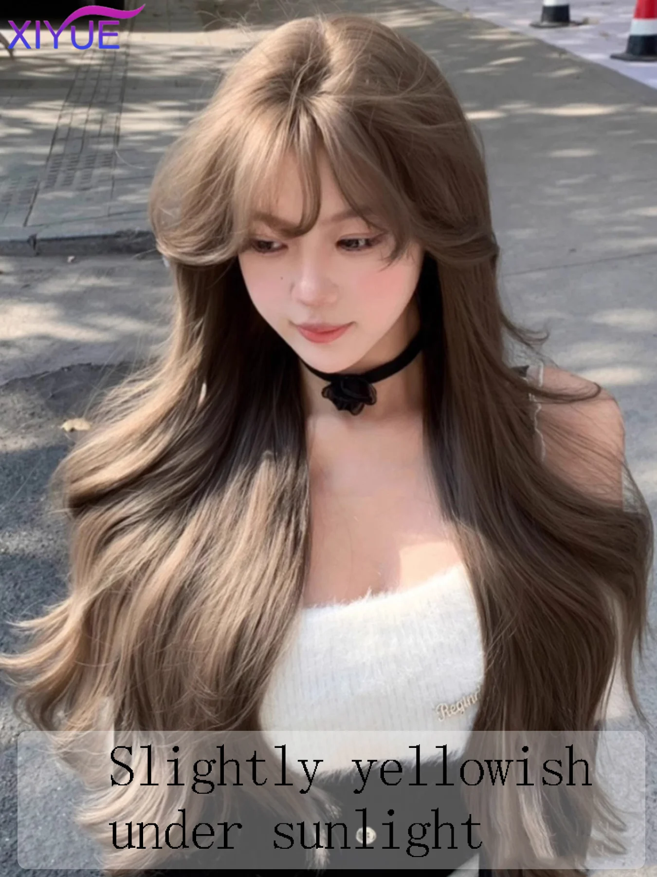 XY Popular  Long Deep Wave Hair Lolita Wigs With Bangs Synthetic Wig For Women Fashion Thick Curls Wigs Girl Hazelnut gray brown