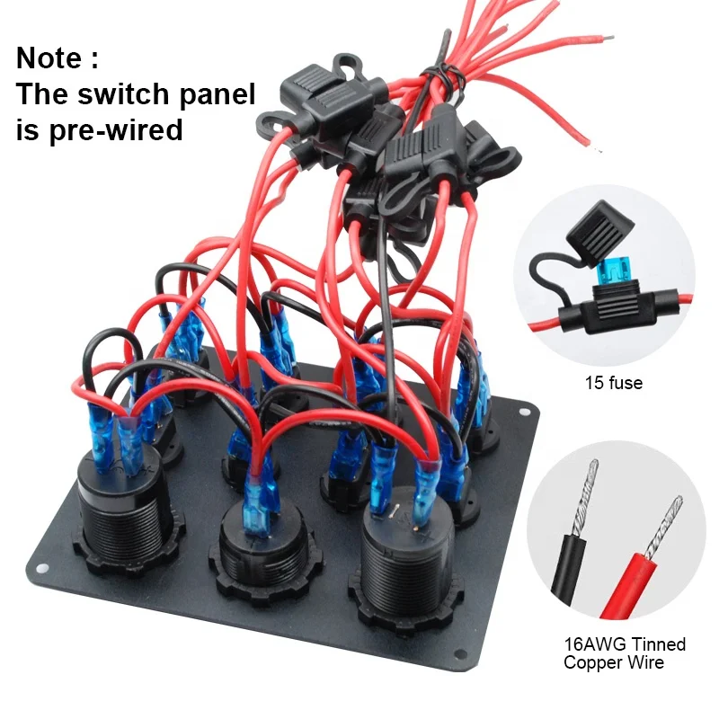 Waterproof DC 12V 24V Panel 8 gang Led Rocker Switch 4.2A USB Charger Rocker Switch Control Panel for Marine Car Boat