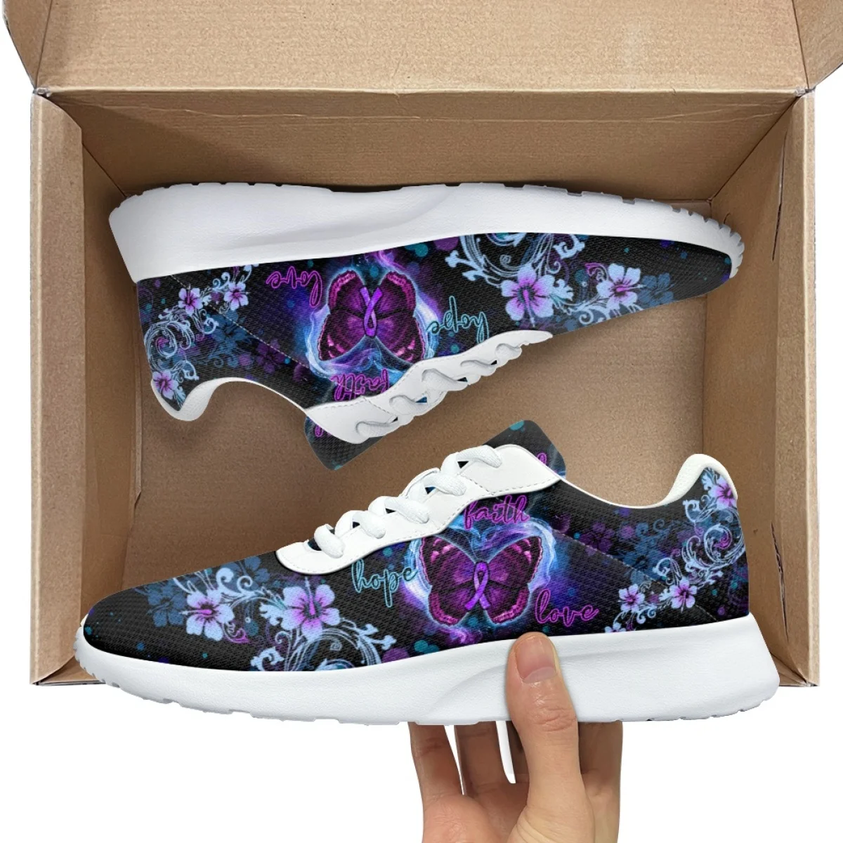 Faith and Hope Love Pattern Women Sneakers Wear-resistant Cozy Outdoor Running Shoes Lightweight Breathable Walking Shoe Adult