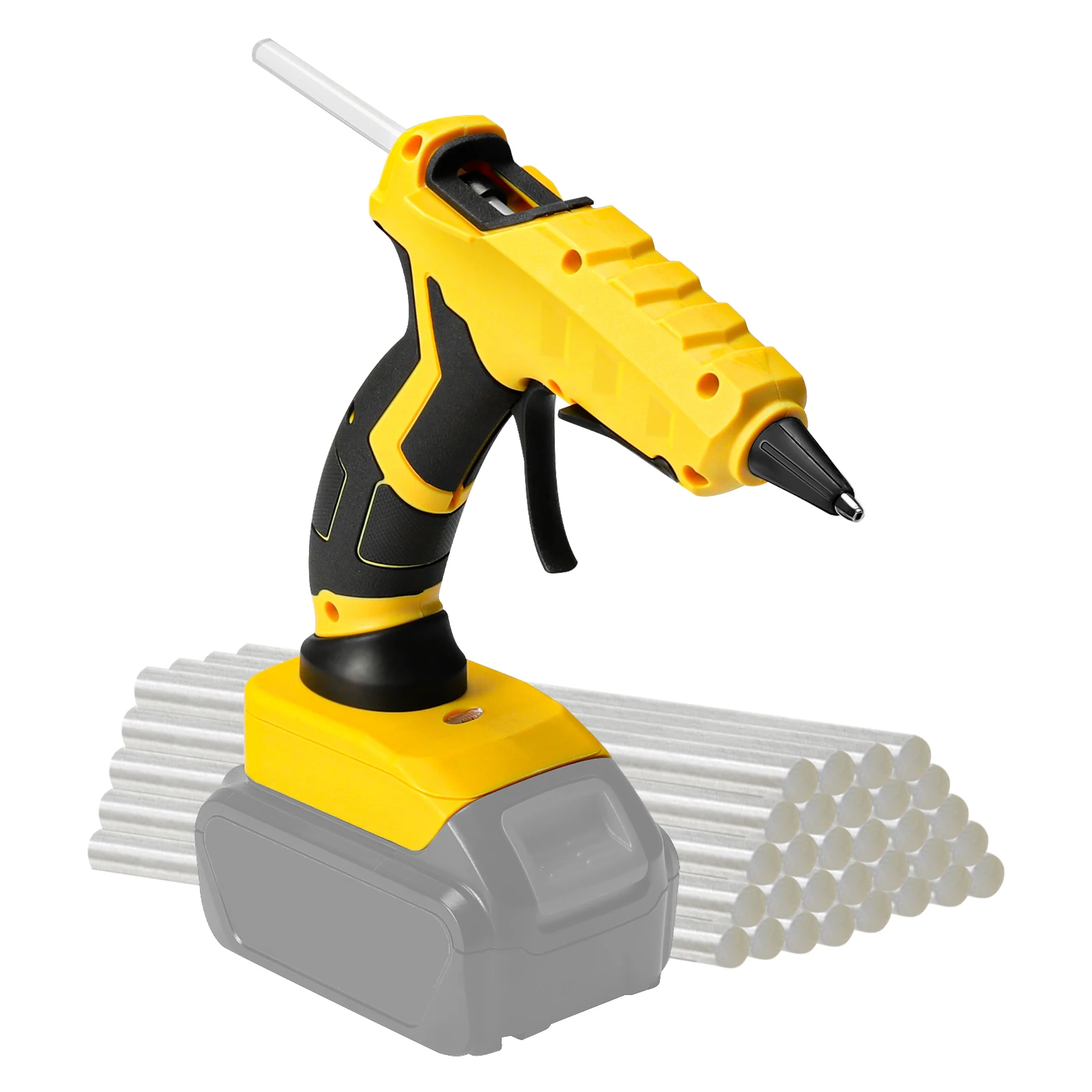 Cordless Hot Melt Glue Gun Heat Temperature Electric Repair Tool with 30Pcs 7mm Glue Sticks for Dewalt 20V Battery (No Battery)