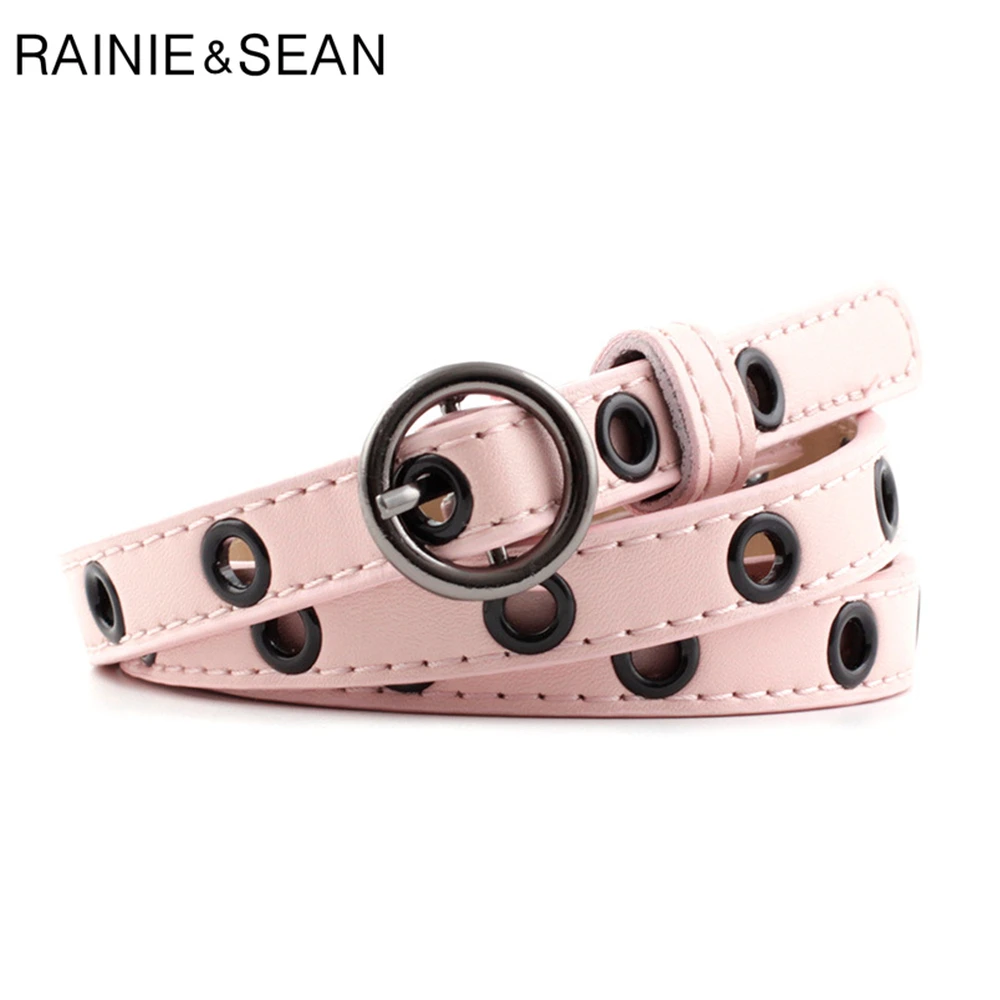 RAINIE SEAN Thin Women Belt Round Buckle Ladies Belts for Dresses Red Black Pink White Camel Fashion Female Apparel  Accessories