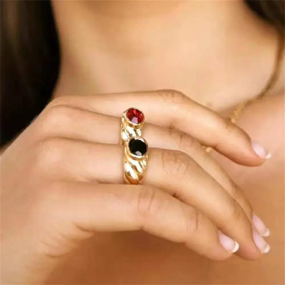 18K Gold Plated Multicolour Shining Oval Crystal Rings for Women Hypoallergenic CZ Zircon Finger Ring Vintage Jewelry Wholesale