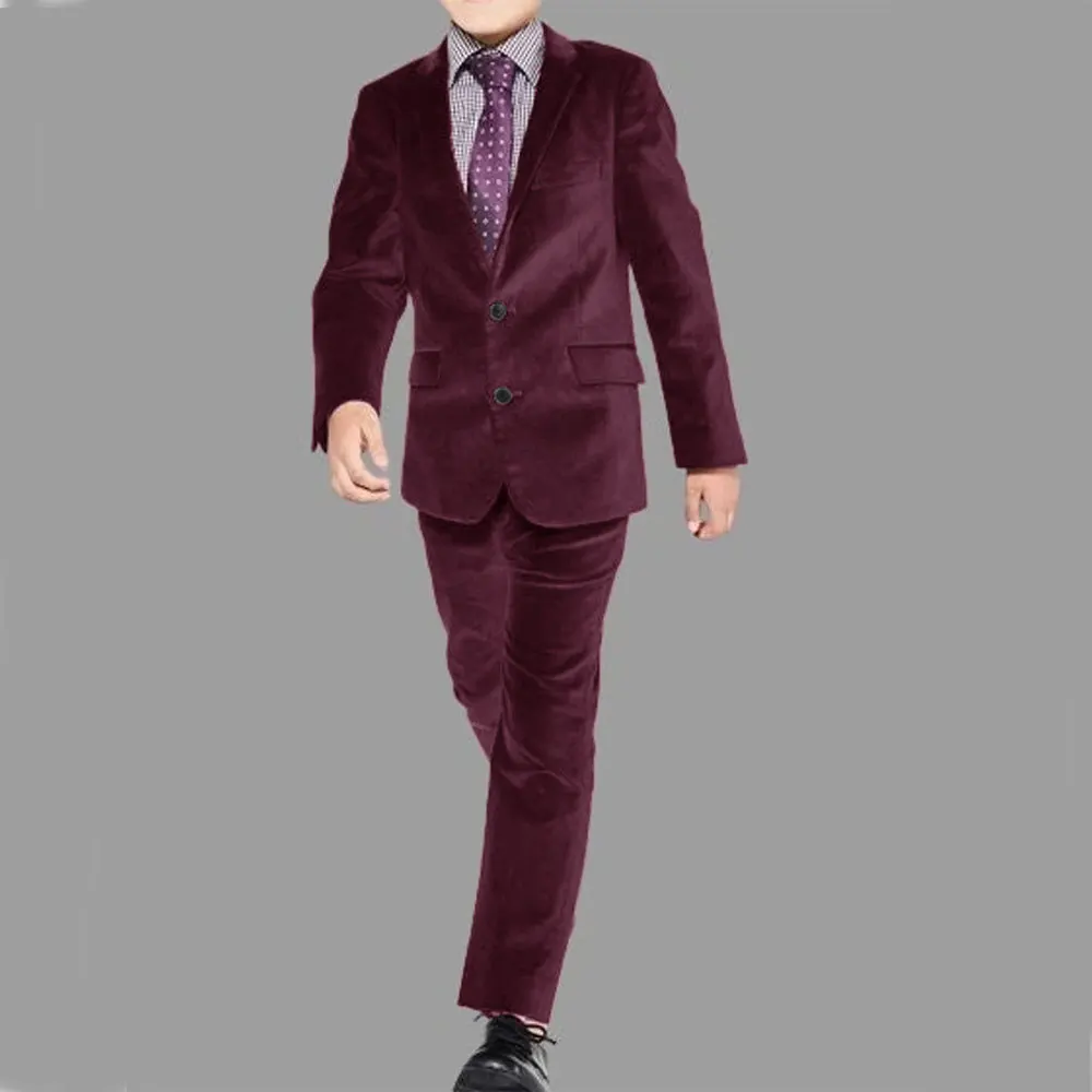 

Boy's Suits 2 Pieces Pants Set High Quality Single Breasted Blazer Kids Tuxedo Slim Fit Casual Suede Leather Children Outfit