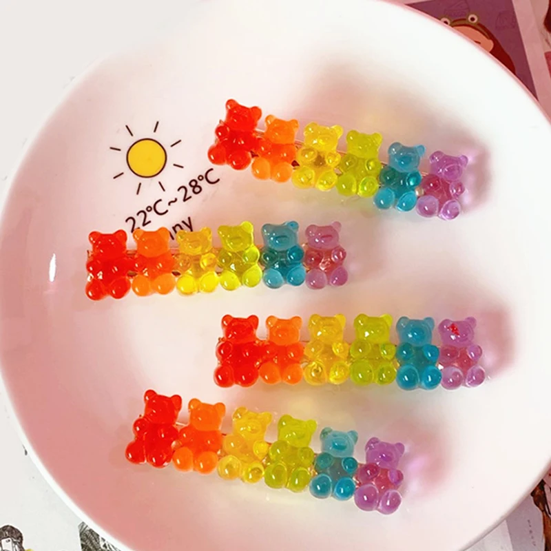 Cute Bear Candy Color Forcine Barrette Fermaglio Per Capelli Colorato Jelly Color Gummy Headwear Ragazze Donne Hairpin Duckbill Clip Headwear