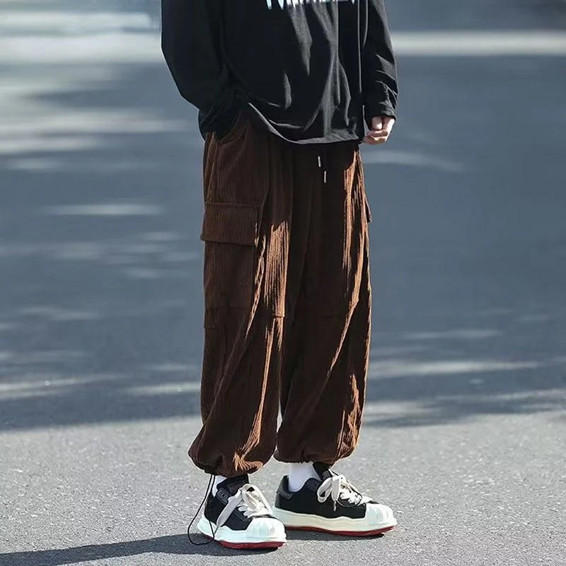 

2023 Spring Autumn Men's New Solid Color Casual Pants Male Loose Wide Leg Pants Men Retro Straight Cargo Corduroy Pants F93