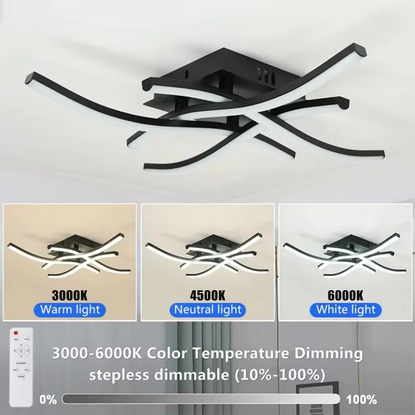 Modern LED Ceiling Light 28W Curved Design Remote Dimming Light Bedroom Balcony Living Room Dining Room Kitchen Home
