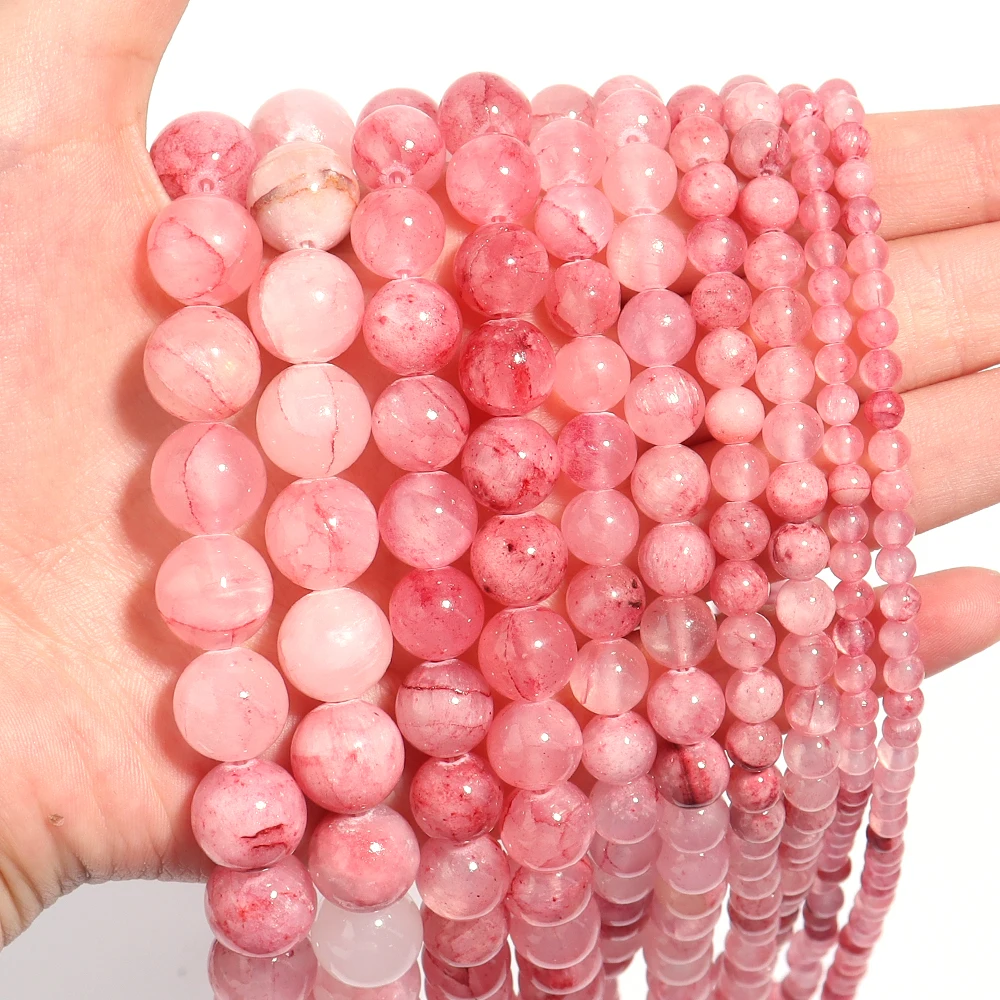 Lot De 20 Perles En Jade Rose Corail 6mm - Pour Création De Bijoux DIY, Fait Main