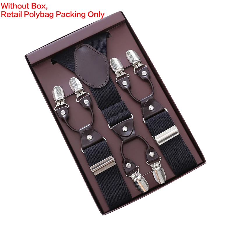 Vintage Suspenders for Men Heavy Duty Big Tall 3.5*120cm Wide Y Back 6 Metal Clips Adjustable Elastic Trouser Braces Strap Belt