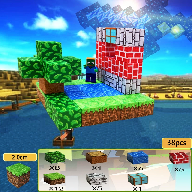 38pcs 2.0cm DIY Magnetic Building Blocks Mine World Cube Magnet World Set for Kid Age DIY Model Children Montessori Sensory Toy