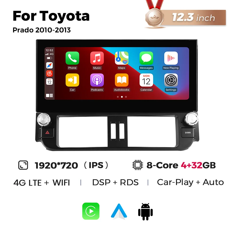 thumbnail image 1 of Receptor estéreo Navifly 2 Din con Android para coche, radio para Toyota Prado 2010-2013, sistema inteligente, reproductor multimedia inalámbrico Carplay, 1 of 5